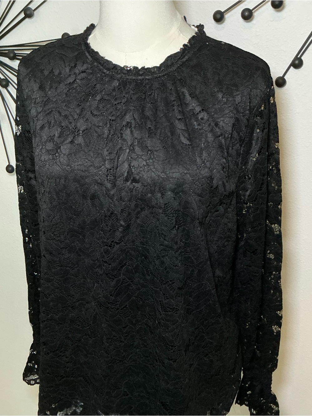 Zac & Rachel Black Floral Lace Long Sleeve Blouse Top Size Large - Picture 2 of 4